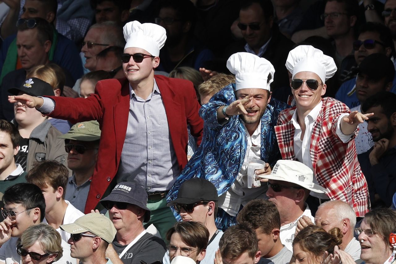 Spectators wear chef hats as a tribute to Alastair Cook playing his last Test, England v India, 5th Test, The Oval, 3rd day, September 9, 2018