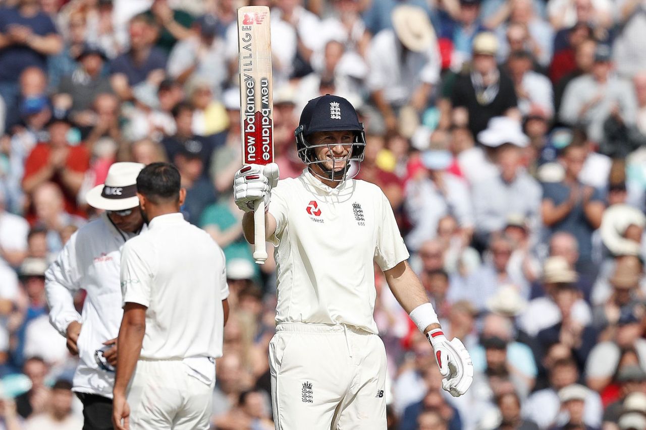 Joe Root celebrates a half-century, England v India, 5th Test, The Oval, 4th day, September 10, 2018