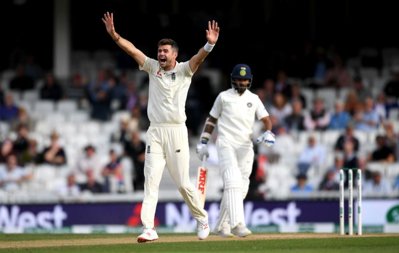 James Anderson had Shikhar Dhawan lbw early in India's chase, England v India, 5th Test, The Oval, 4th day, September 10, 2018
