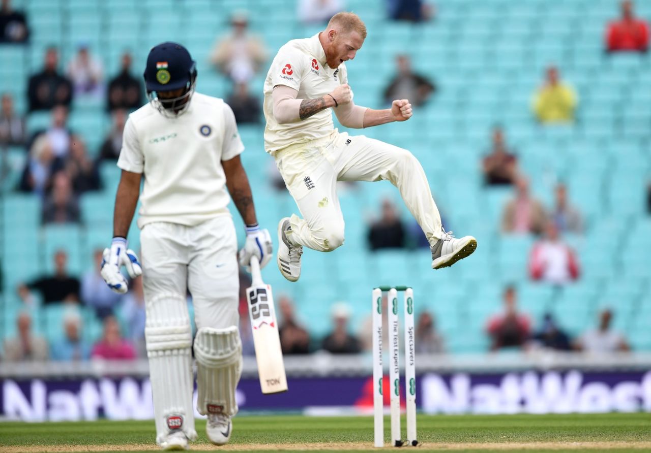 Ben Stokes jumps in joy after dismissing Hanuma Vihari, England v India, 5th Test, The Oval, 5th day, September 11, 2018