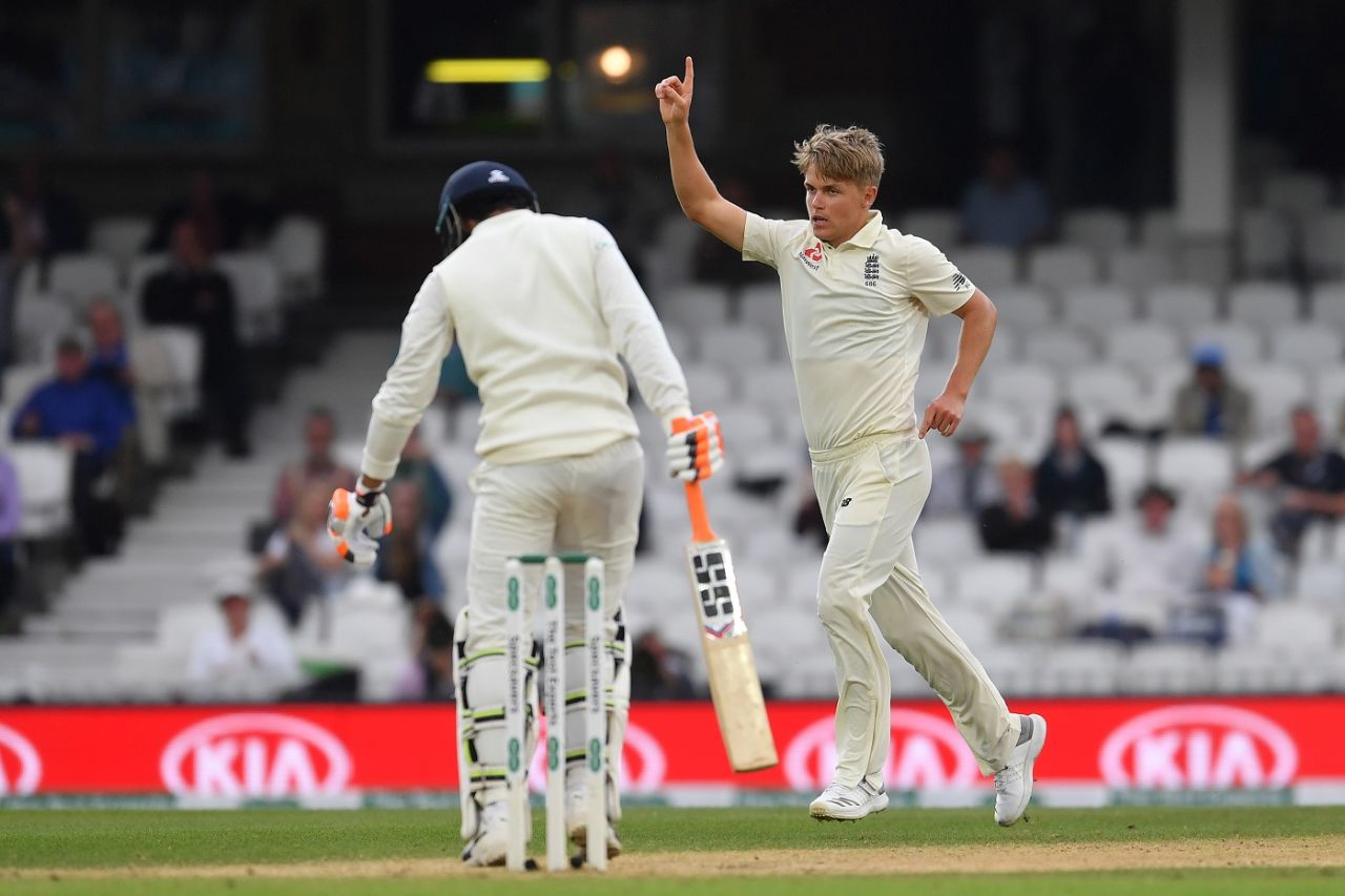 Sam Curran celebrates a wicket, England v India, 5th Test, The Oval, 5th day, September 11, 2018