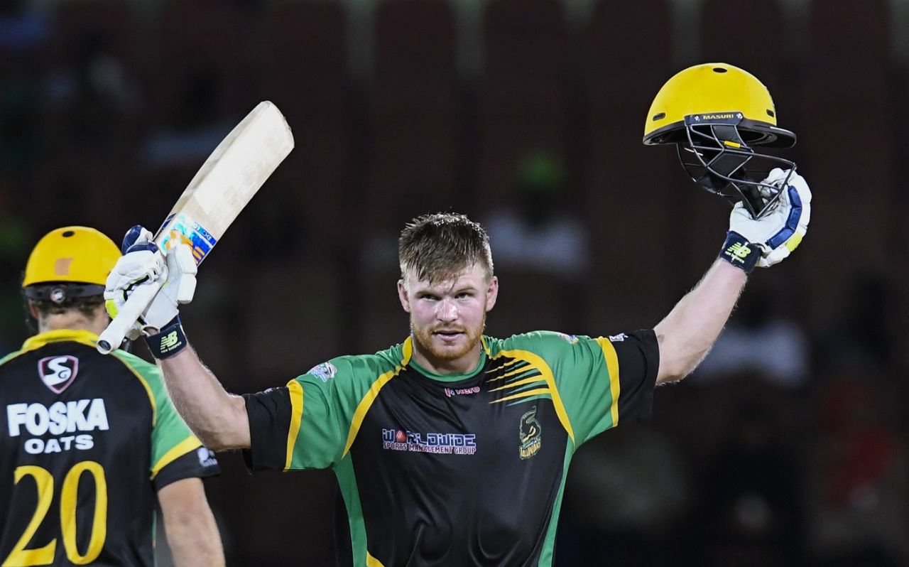 Glenn Phillips celebrates a hundred, Jamaica Tallawahs v St Kitts and Nevis Patriots, CPL 2018, Providence, September 12, 2018