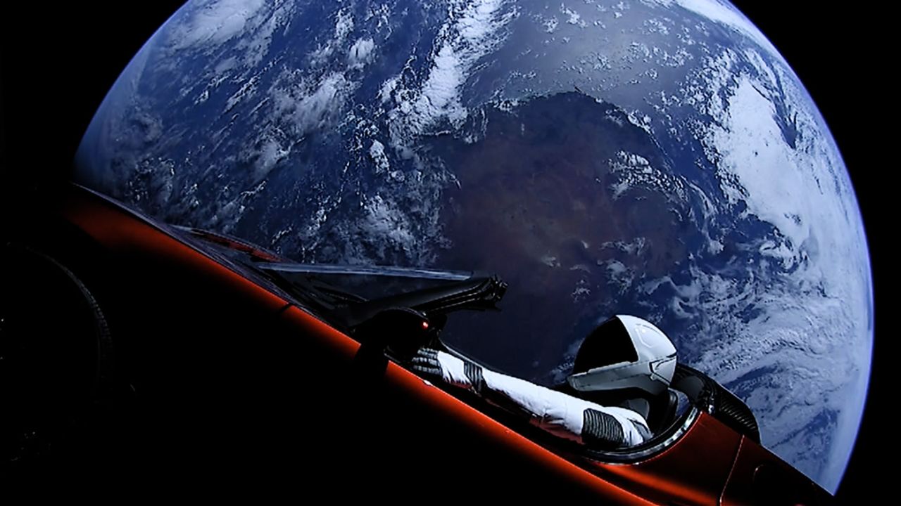 Starman in a Tesla roadster in space