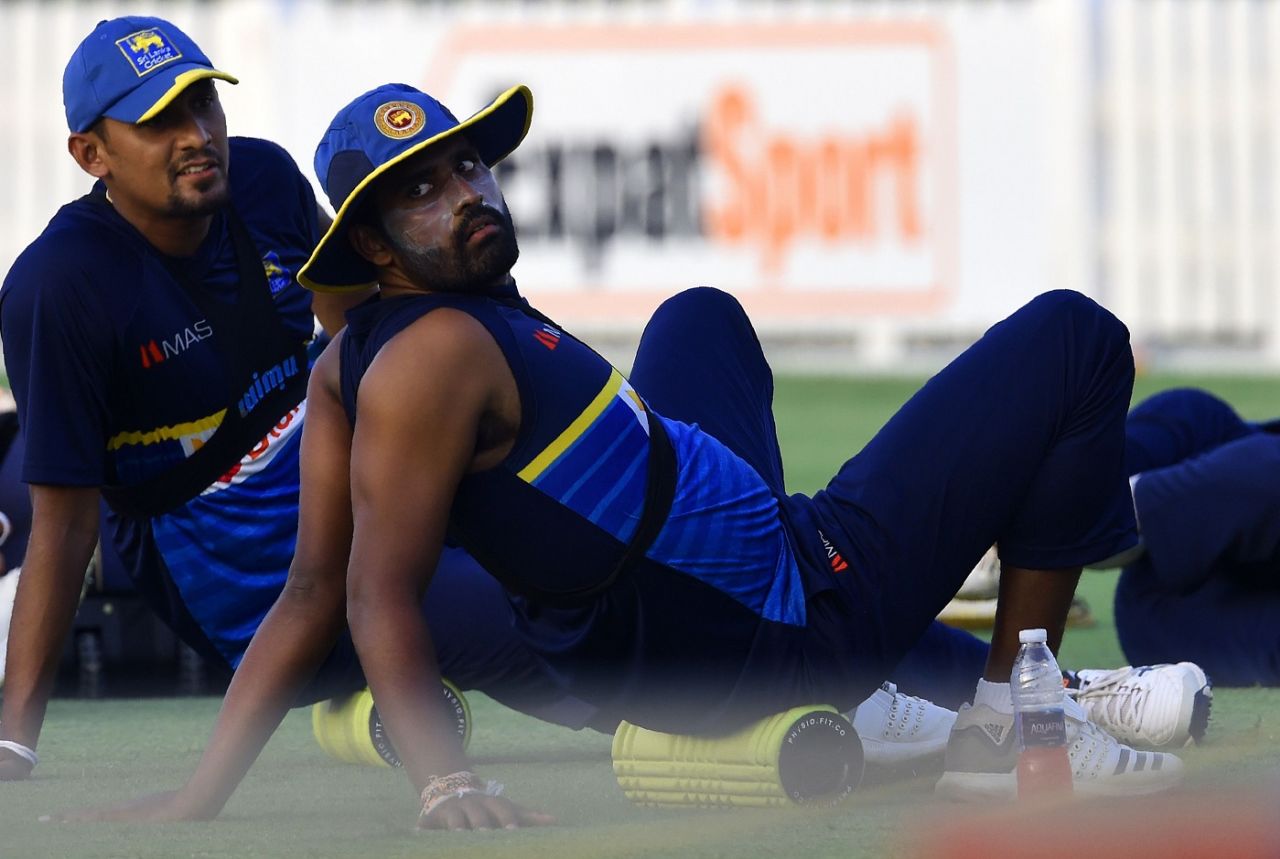 Suranga Lakmal and Thisara Perera at a training session, Dubai, September 13, 2018