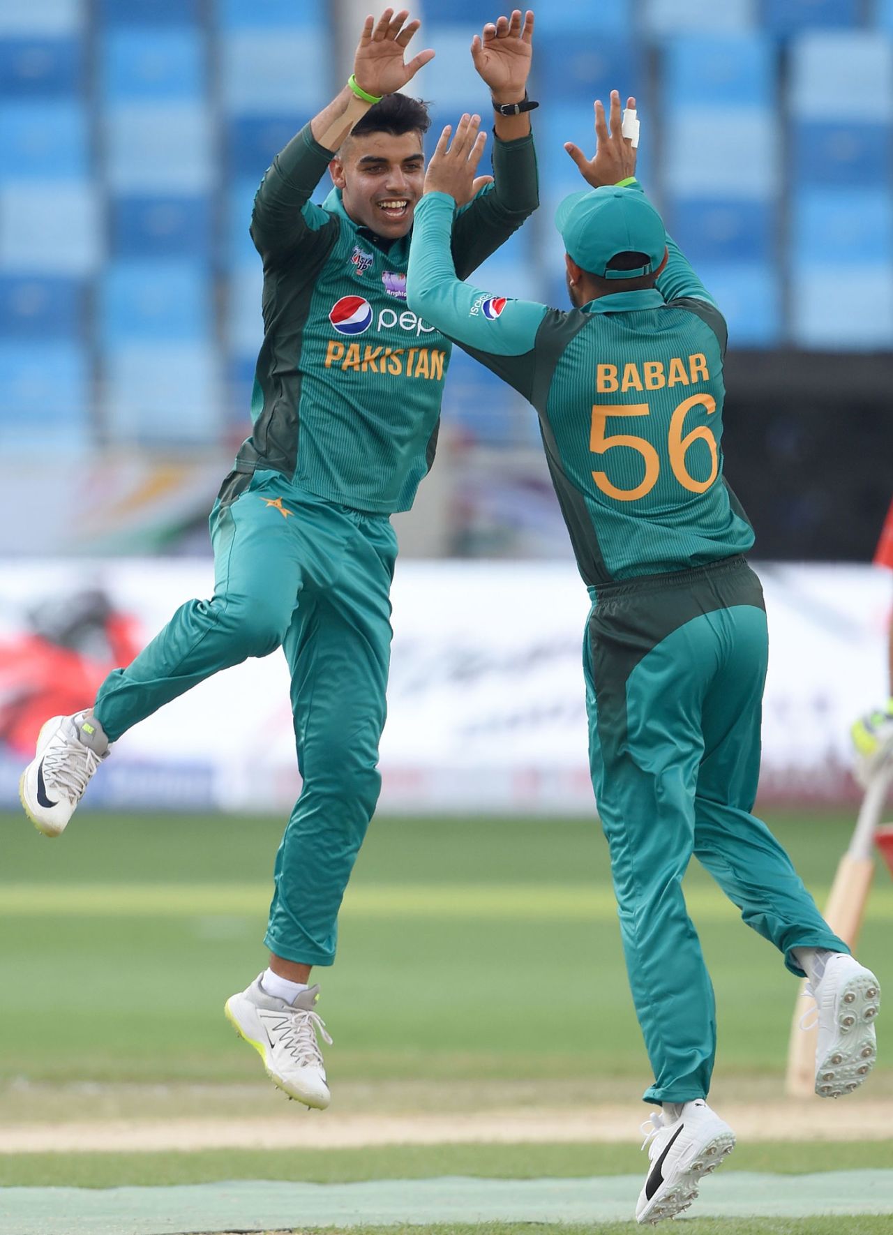 Shadab Khan leaps in celebration after picking up a wicket, Hong Kong v Pakistan, 2nd ODI, Asia Cup, September 16, 2018