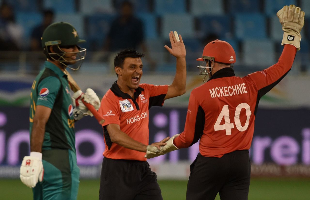 Ehsan Khan celebrates Fakhar Zaman's wicket, Hong Kong v Pakistan, 2nd ODI, Asia Cup, September 16, 2018