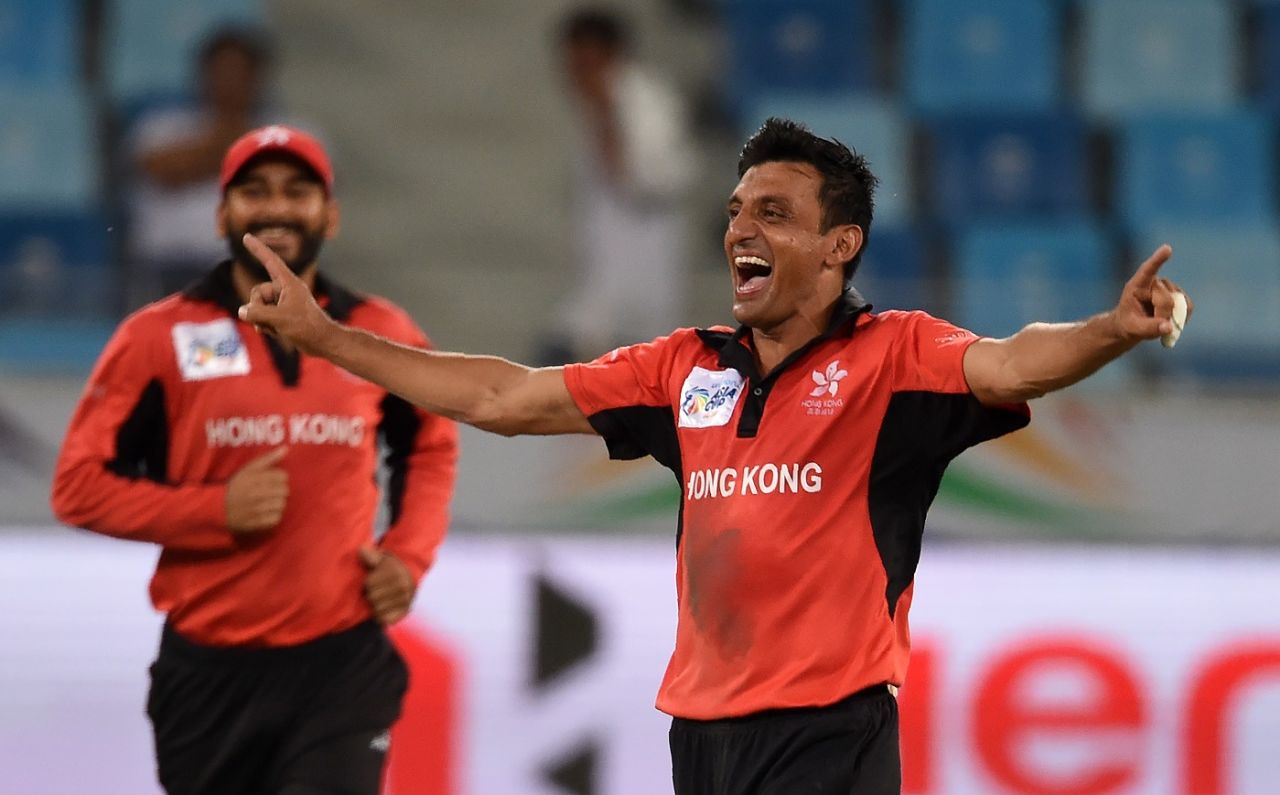 Ehsan Khan rejoices after taking a wicket, Hong Kong v Pakistan, 2nd ODI, Asia Cup, September 16, 2018