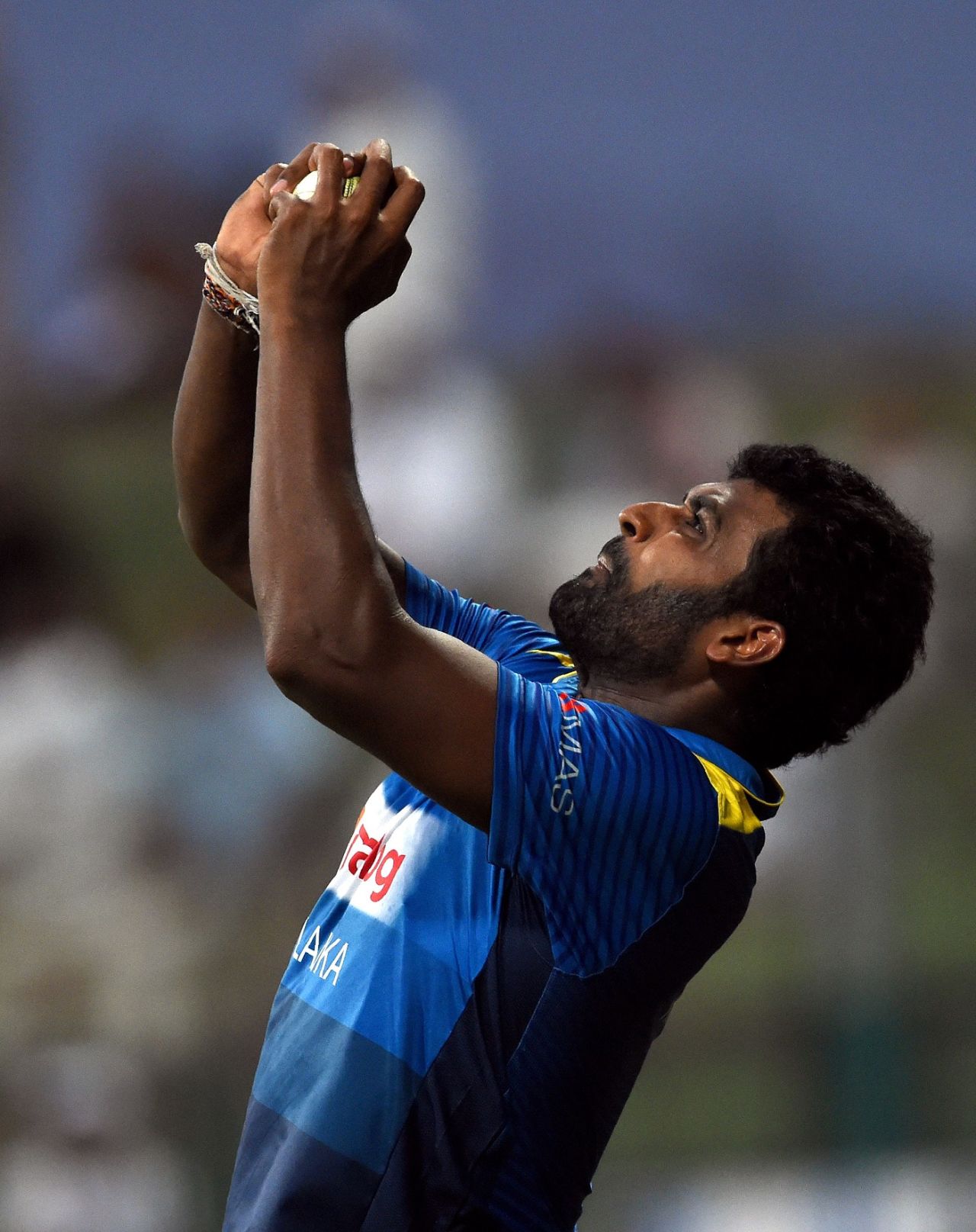 Thisara Perera holds onto a catch in the deep, Afghanistan v Sri Lanka, 3rd ODI, Group B, Asia Cup, September 17, 2018