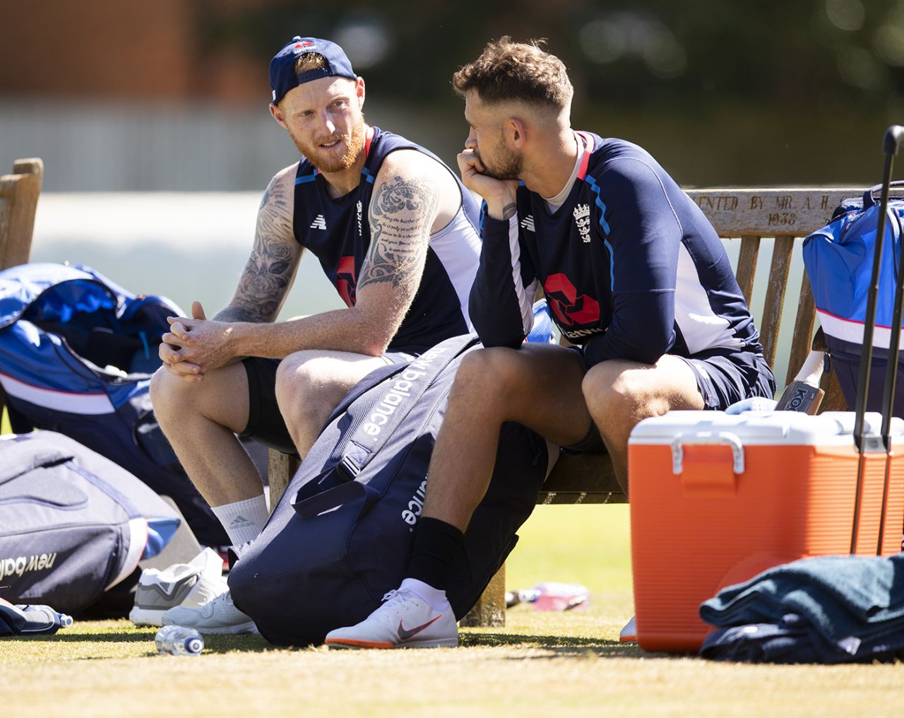 Ben Stokes and Alex Hales during an England training session, July 26, 2018
