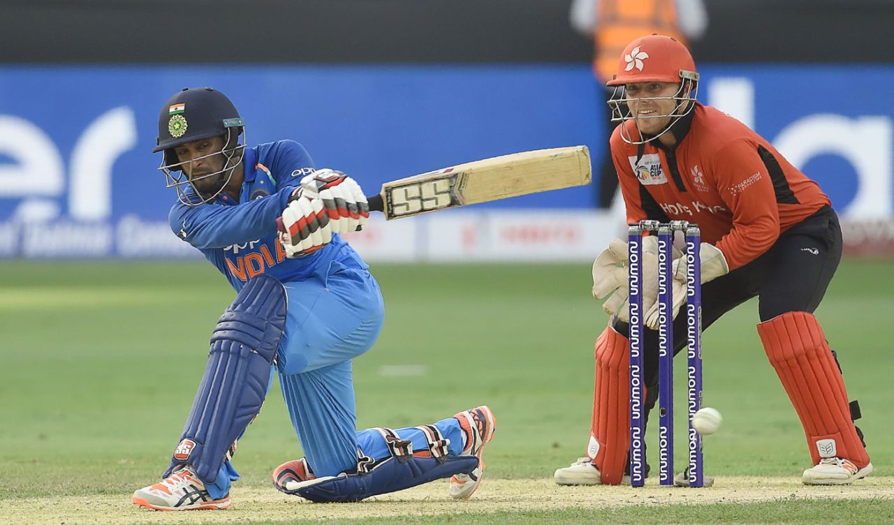 Ambati Rayudu plays the sweep, India v Hong Kong, Asia Cup 2018, Dubai, September 18, 2018