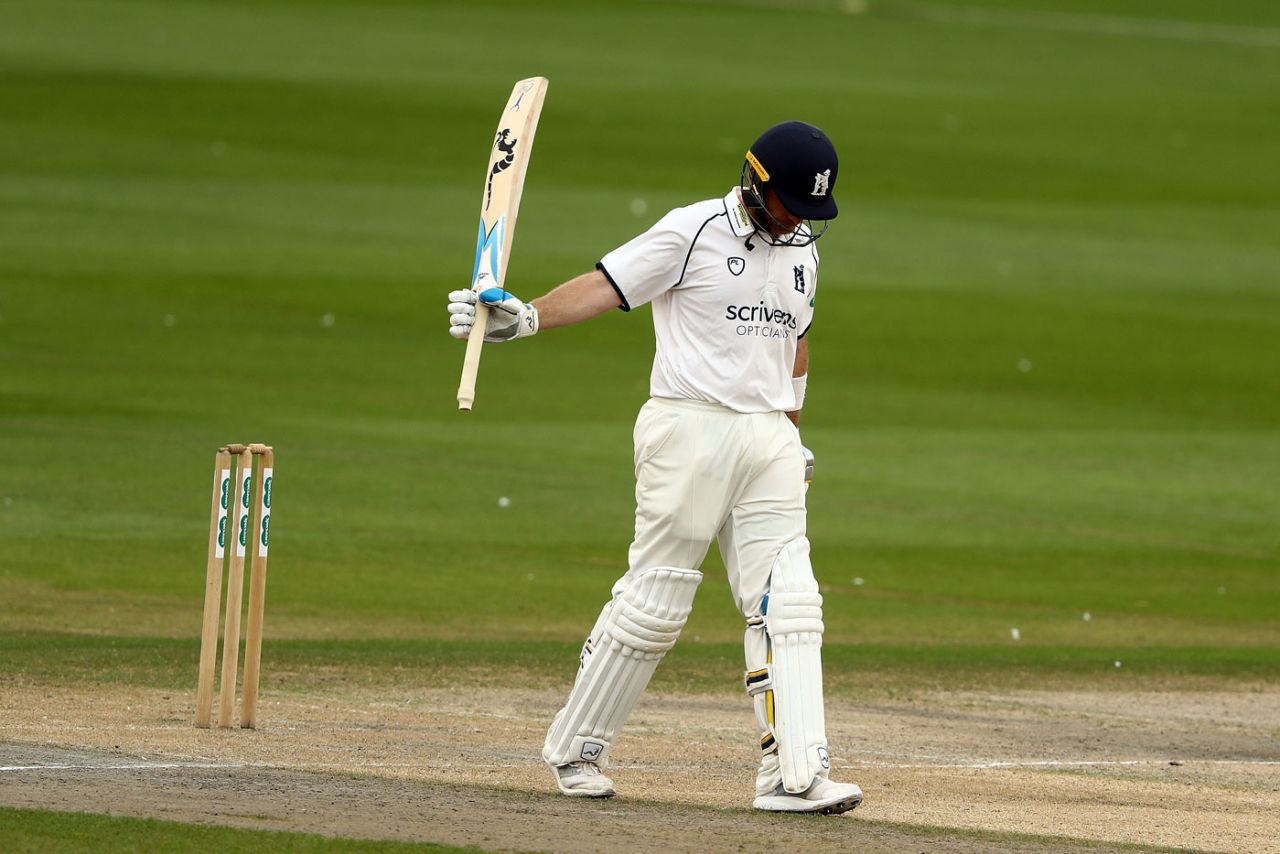 Ian Bell raises his bat after reaching fifty, Sussex v Warwickshire, County Championship, Hove, September 18, 2018