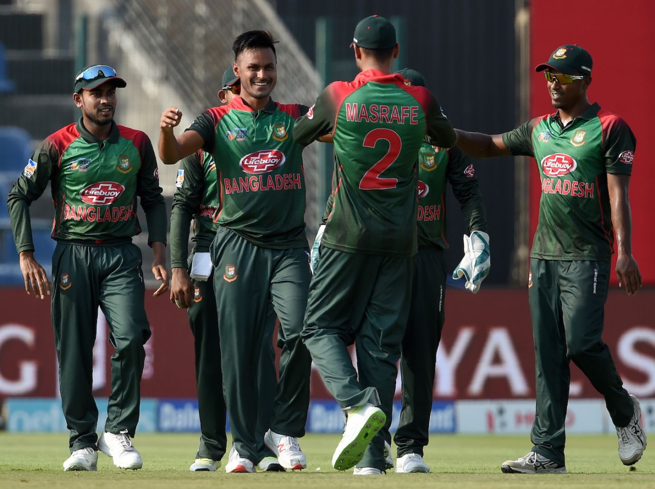 Abu Hider is congratulated after his early strikes, Afghanistan v Bangladesh, Group B, Asia Cup 2018, Abu Dhabi, September 20, 2018