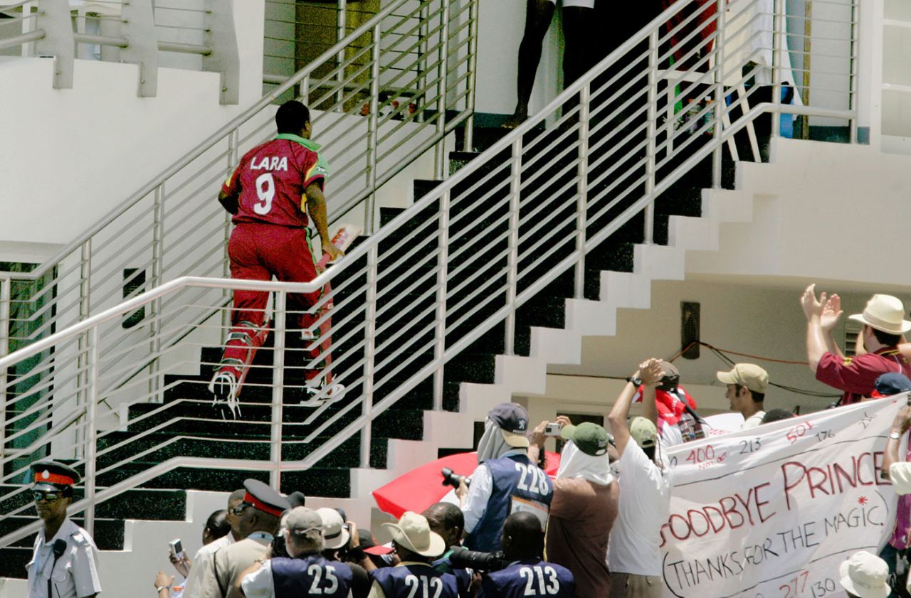 Brian Lara climbs up to the dressing room at the end of his international career, England v West Indies, World Cup Super Eights, Barbados, April 21, 2007