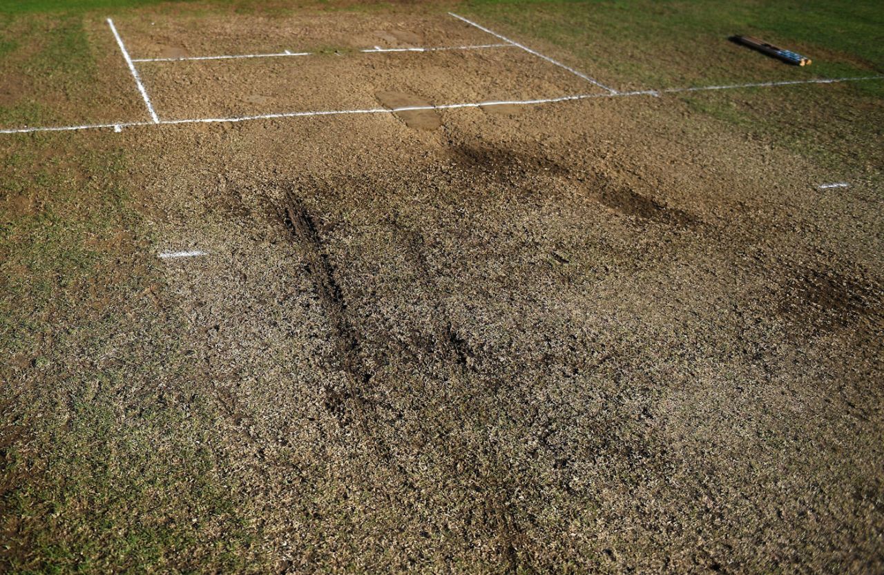 Damage on the Taunton pitch, Somerset v Surrey, Specsavers Championship Division One, September 21, 2018