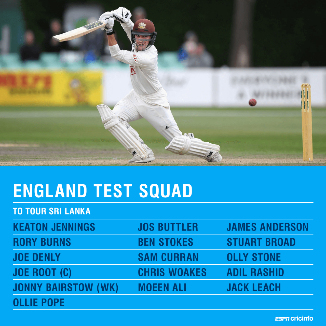 England Test squad for tour of Sri Lanka