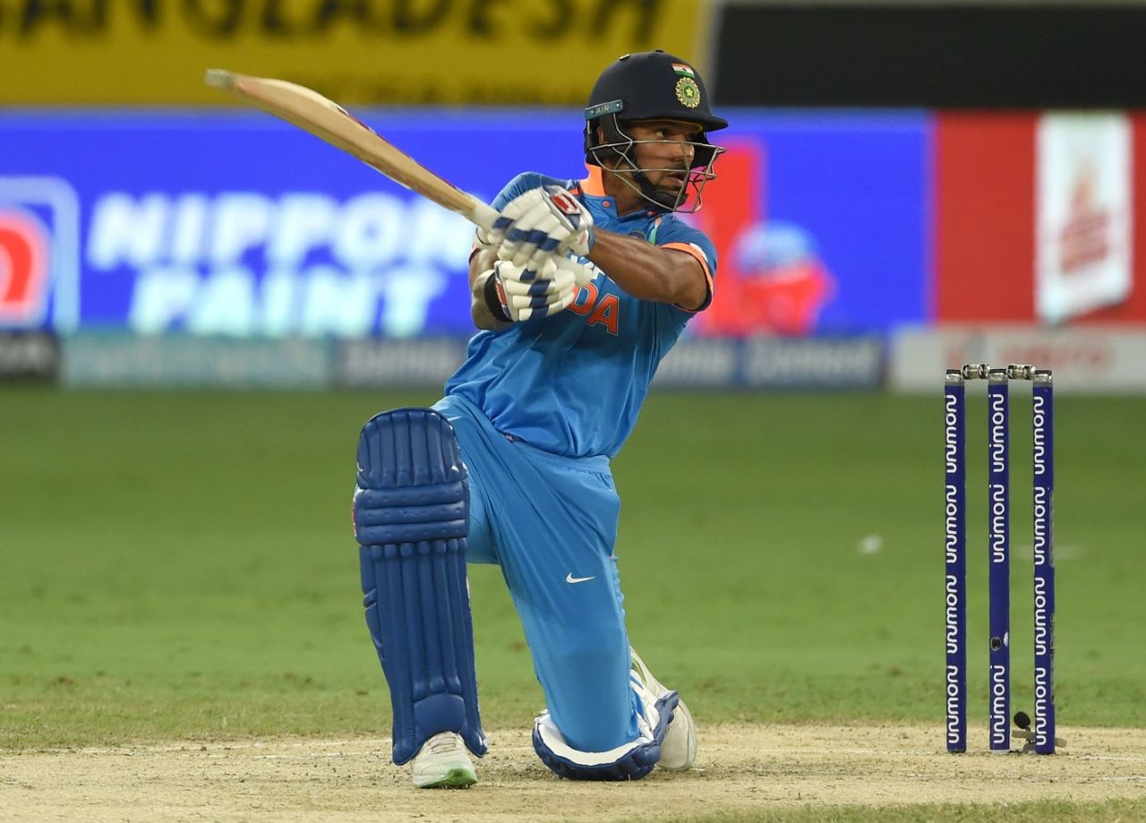 Shikhar Dhawan lashes the ball over point, Bangladesh v India, Asia Cup, Dubai, September 21, 2018