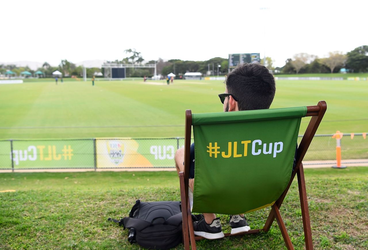 A spectator watches the action from the hill, Queensland v Tasmania, Townsville, JLT One-day Cup, September 22, 2018