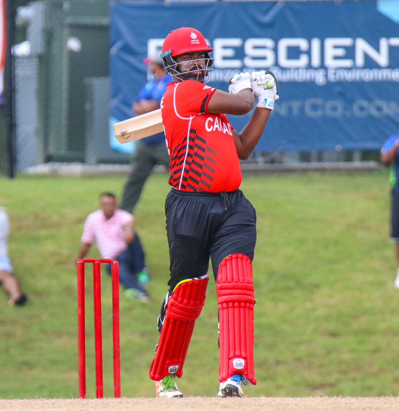 Srimantha Wijeyeratne powers a pull over mid-on for a boundary, Belize v Canada, ICC World Twenty20 Americas Sub Regional Qualifier A, Morrisville, September 20, 2018