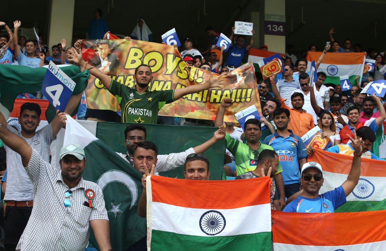 Fans of the India and Pakistan teams flocked with flags and banners, India v Pakistan, Super Four, Asia Cup 2018, Dubai, September 23, 2018