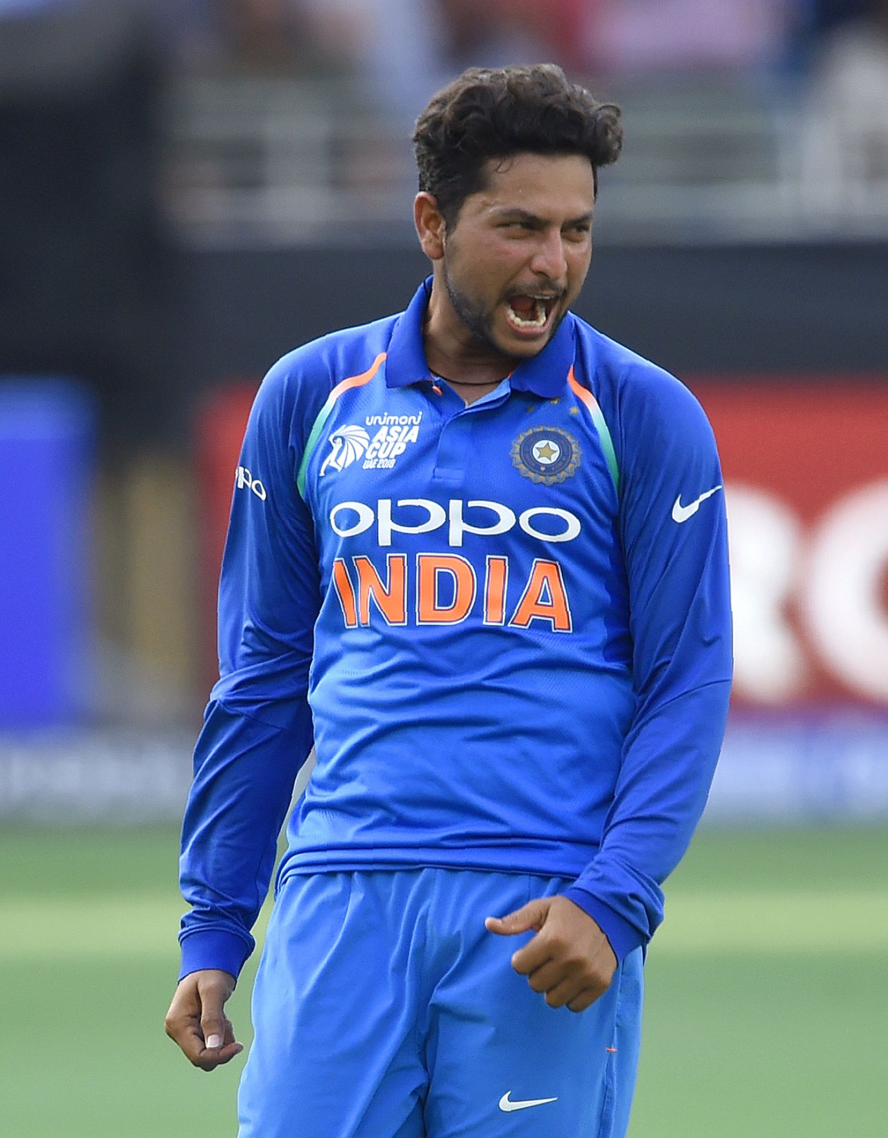 Kuldeep Yadav is stoked upon picking a wicket, India v Pakistan, Super Four, Asia Cup 2018, Dubai, September 23, 2018