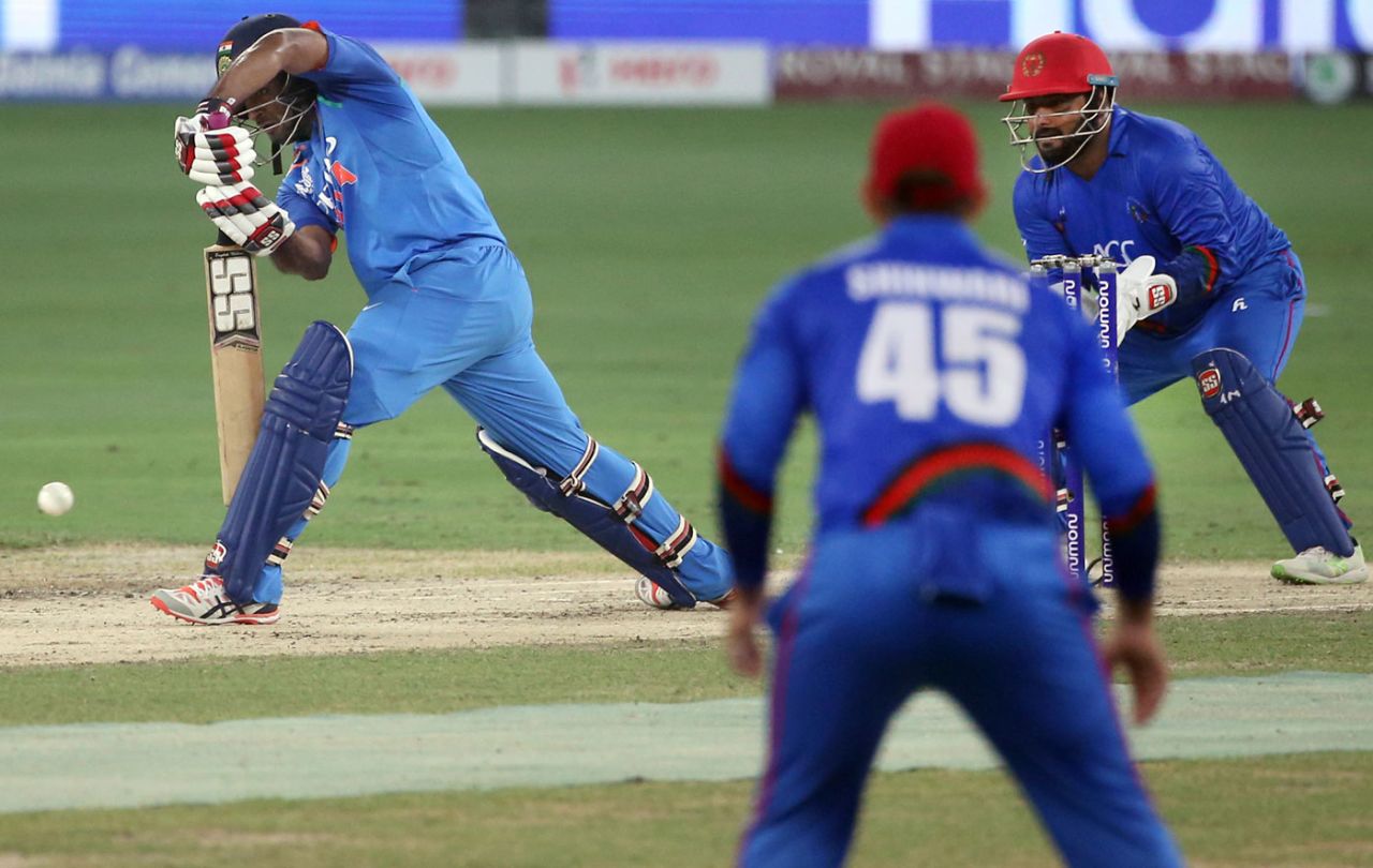 Ambati Rayudu gets forward to try and drive, Afghanistan v India, Asia Cup 2018, Dubai, September 25, 2018