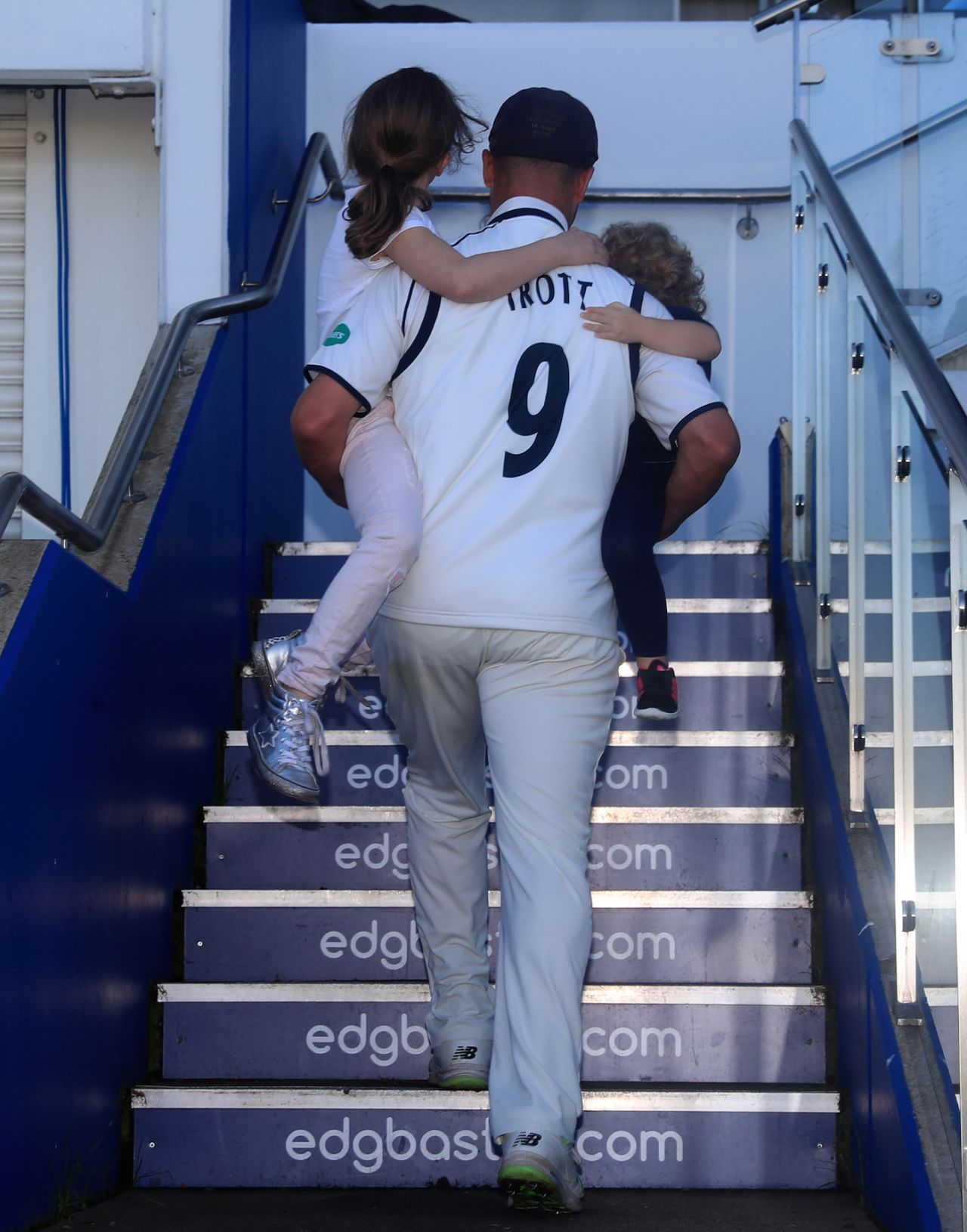 Jonathan Trott walks up the pavilion steps with his children, Warwickshire v Kent, Specsavers Championship, Division One, Edgbaston, September 26, 2018