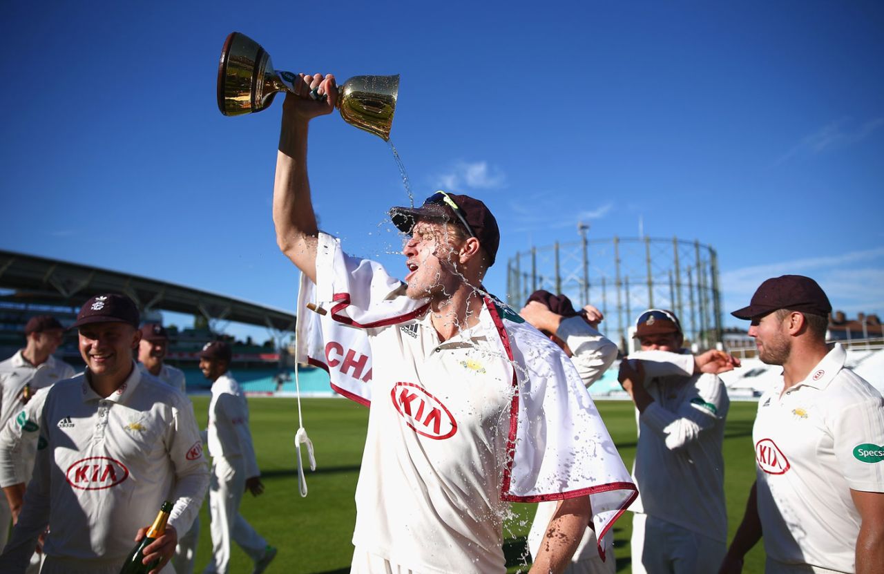 Tastes sweet: Morne Morkel drinks in Surrey's title, Surrey v Essex, County Championship, Division One, The Oval, September 27, 2018