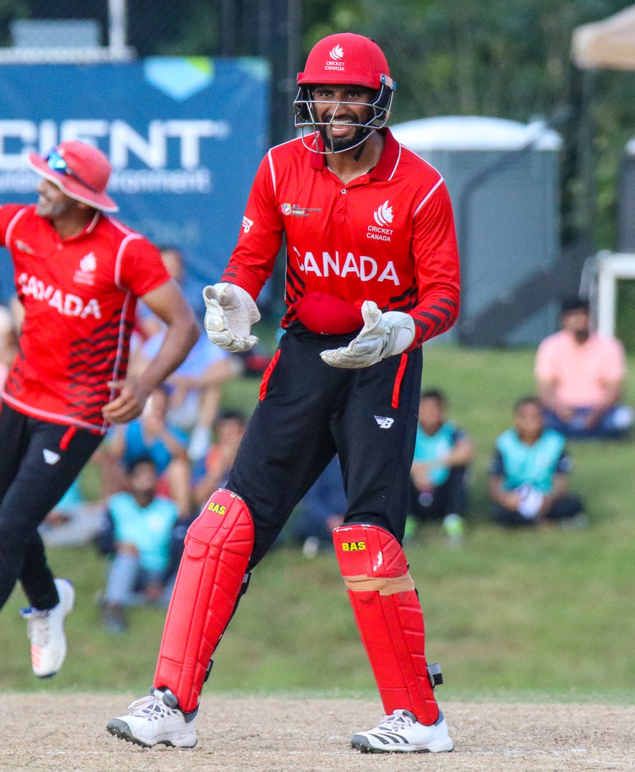 Hamza Tariq celebrates after whipping off the bails to complete a runout, USA v Canada, ICC World Twenty20 Americas Sub Regional Qualifier A, Morrisville, September 22, 2018
