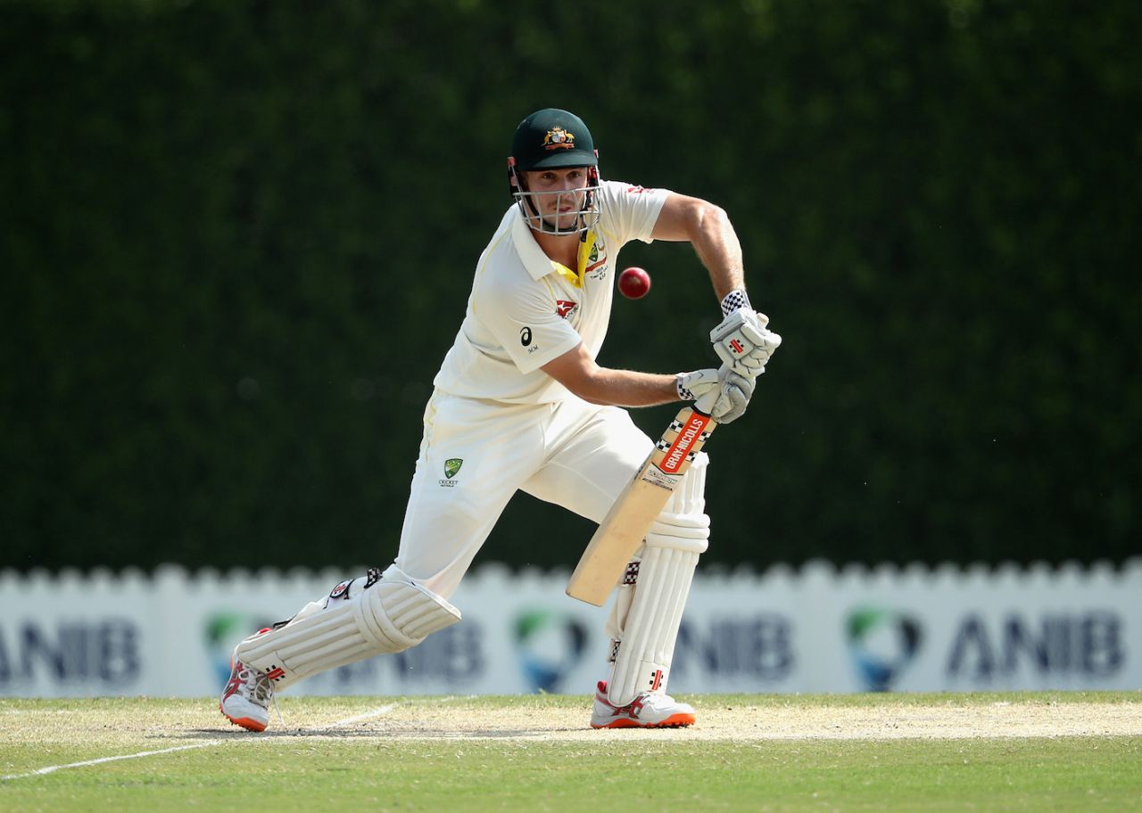 Mitchell Marsh plays off the front foot, Pakistan A v Australians, 3rd day, Dubai, October 1, 2018