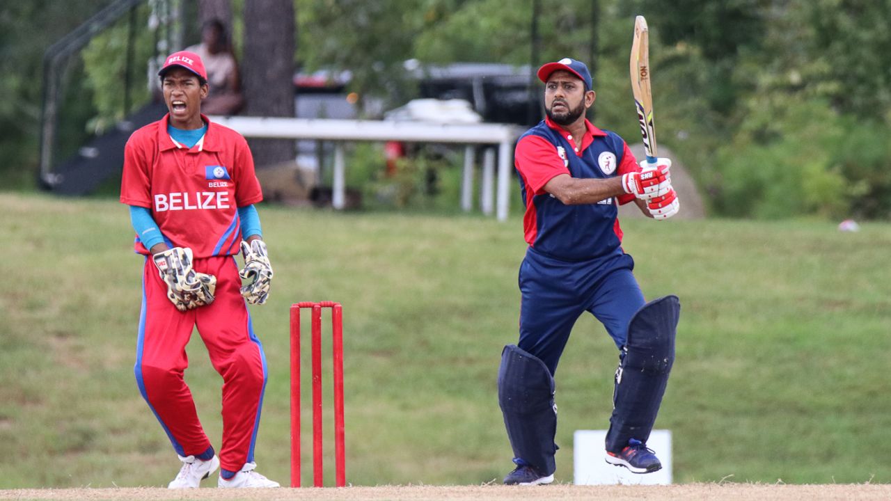 Soyab Chohan drives over the off side, Belize v Panama, ICC World Twenty20 Americas Sub Regional Qualifier A, Morrisville, September 25, 2018