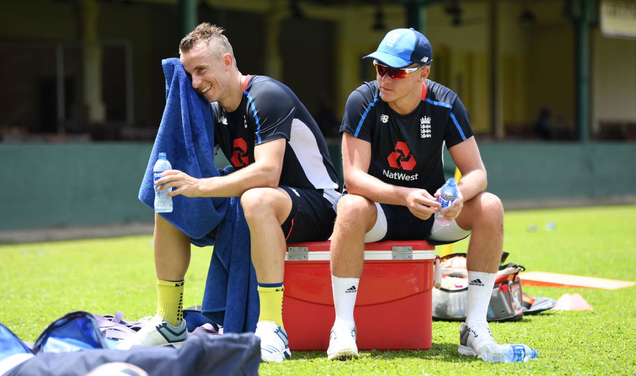 Tom and Sam Curran take a break during training, Colombo, October 3, 2018