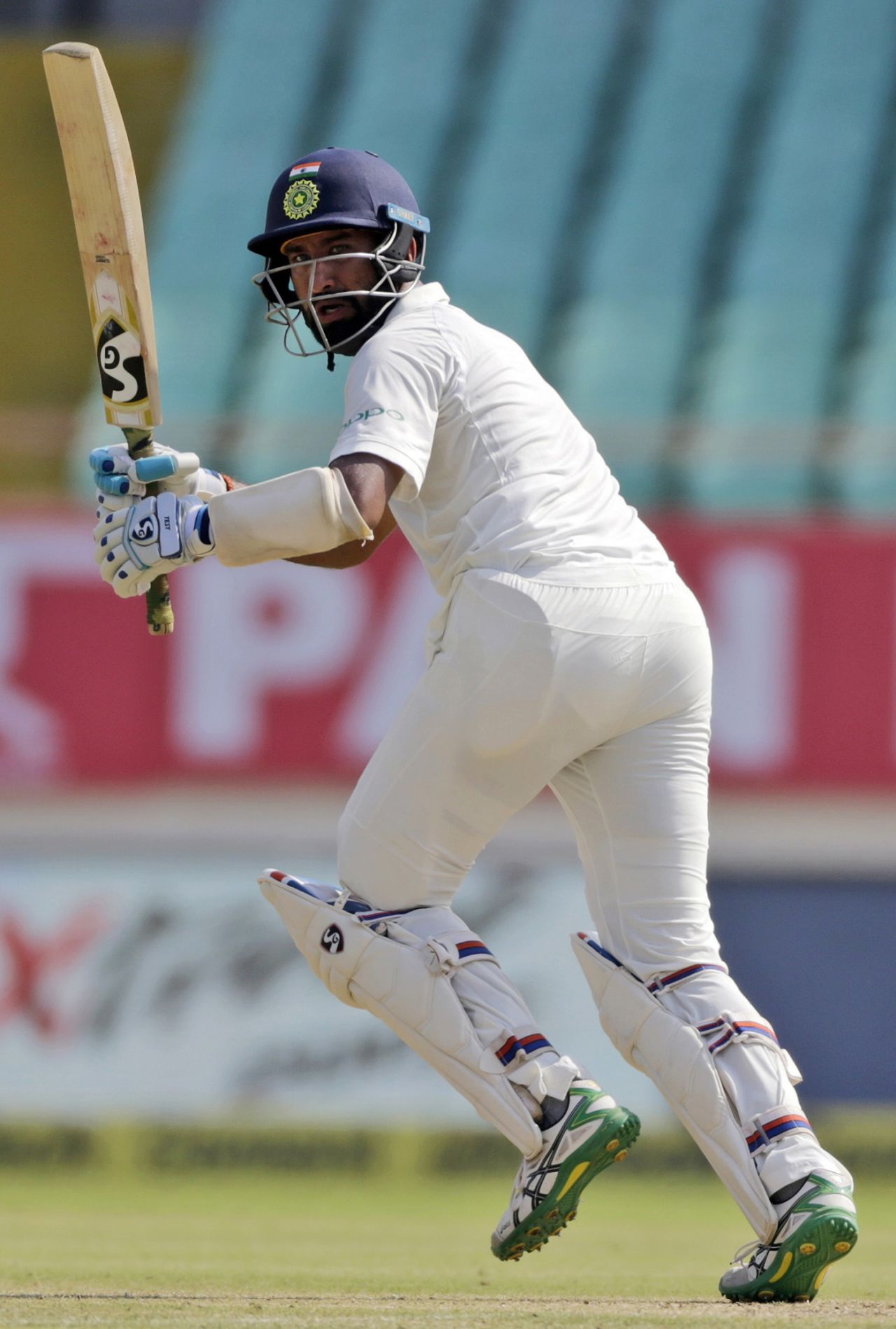 Cheteshwar Pujara flicks the ball away, India v West Indies, 1st Test, Rajkot, 1st day, October 4, 2018