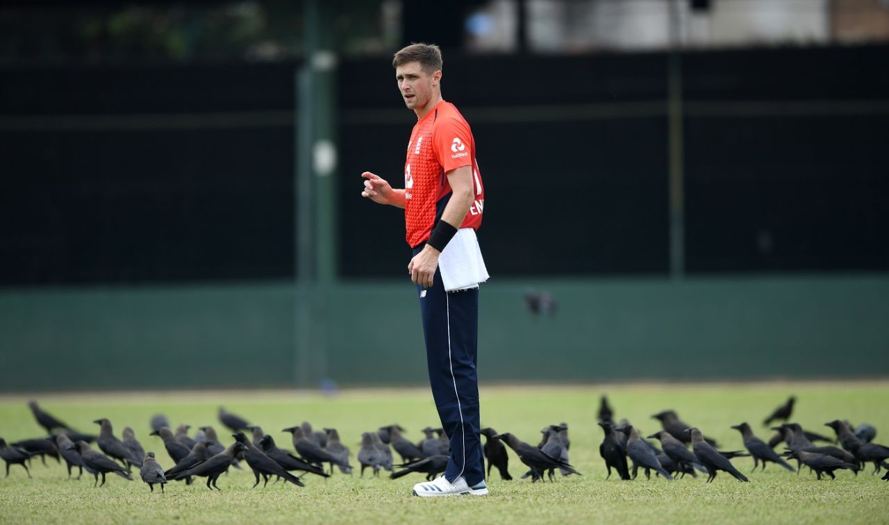 Chris Woakes, surrounded by crows, waits to bowl, Sri Lanka Board XI v England, tour match, P Sara Oval, October 5, 2018
