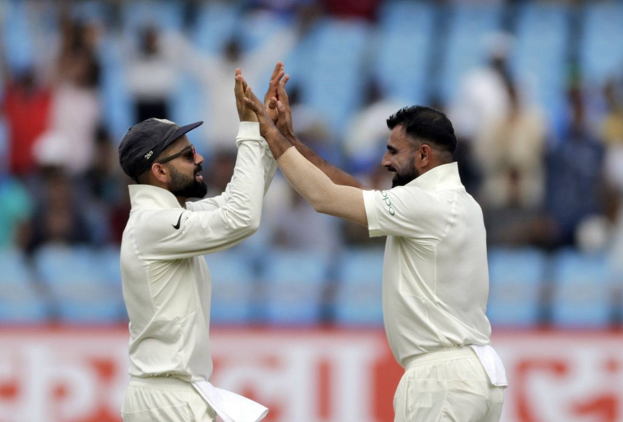 Mohammed Shami broke through early in West Indies' reply, India v West Indies, 1st Test, Rajkot, 2nd day, October 5, 2018
