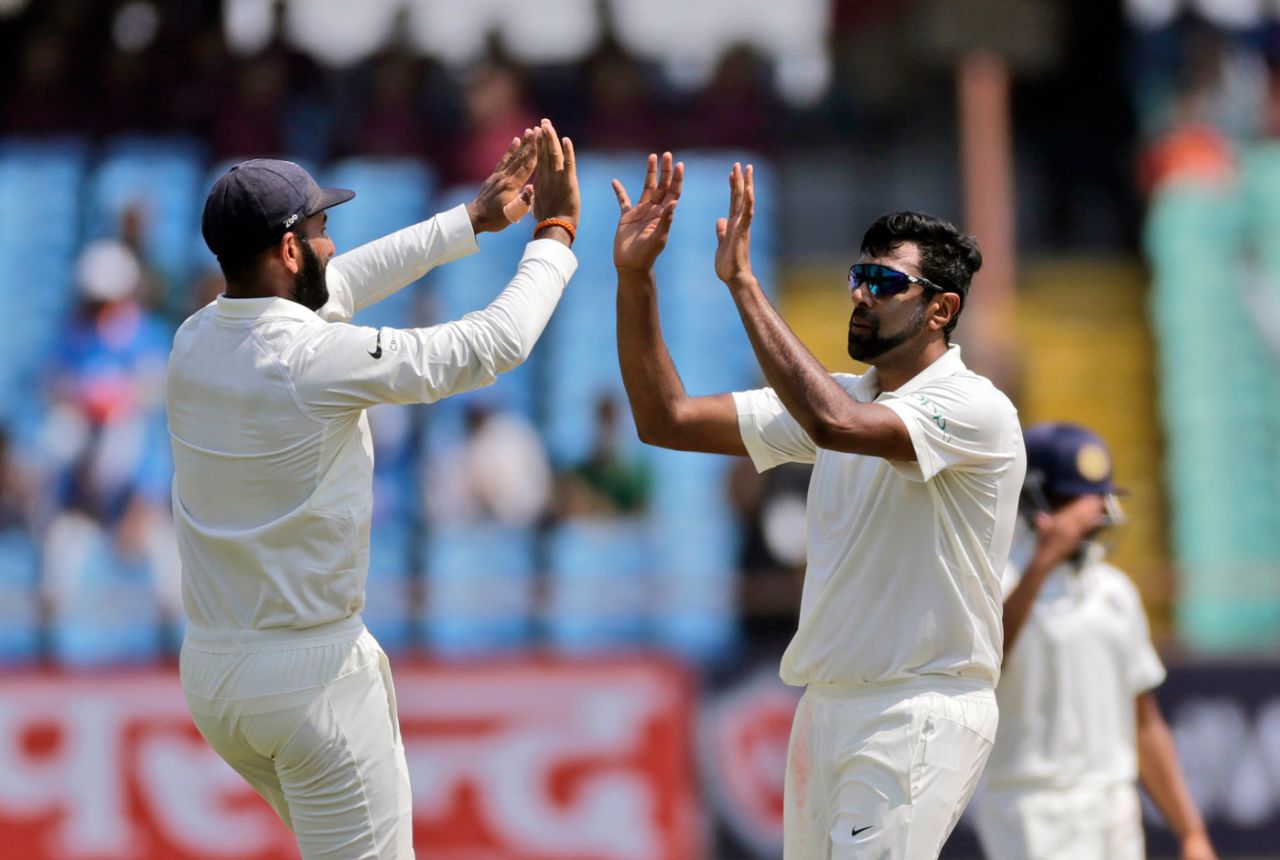 R Ashwin celebrates a wicket, India v West Indies, 1st Test, Rajkot, 3rd day, October 6, 2018