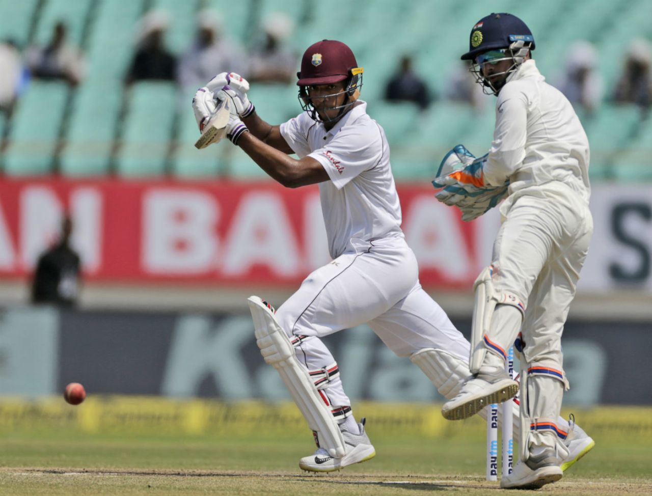 Kieran Powell steers a short ball behind point, India v West Indies, 1st Test, Rajkot, 3rd day, October 6, 2018