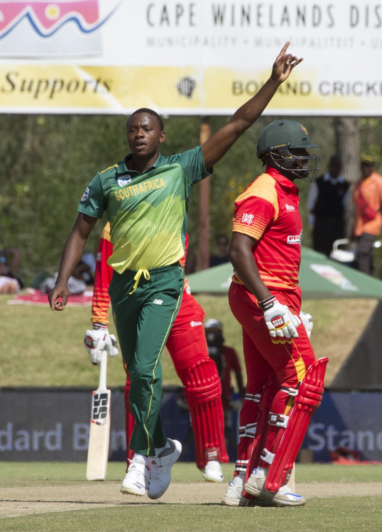 Kagiso Rabada celebrates Hamilton Masakadza's wicket, South Africa v Zimbabwe, 3rd ODI, Paarl, October 6, 2018
