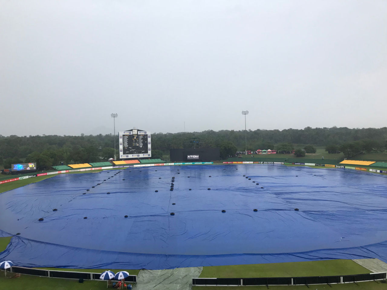 The playing surface was fully under wraps when the rain arrived, Sri Lanka v England, 1st ODI, Dambulla, October 10, 2018