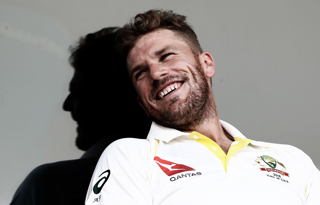 Aaron Finch waits to go out and bat, Pakistan v Australia, 1st Test, Dubai, 3rd day, October 9, 2018