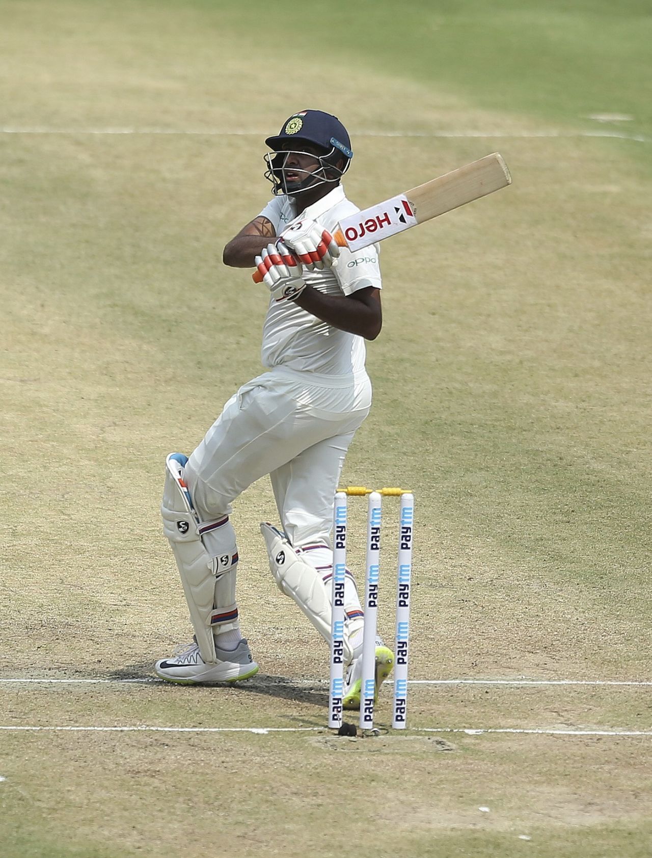 R Ashwin ventures a pull, India v West Indies, 2nd Test, Hyderabad, Day 3, October 14, 2018