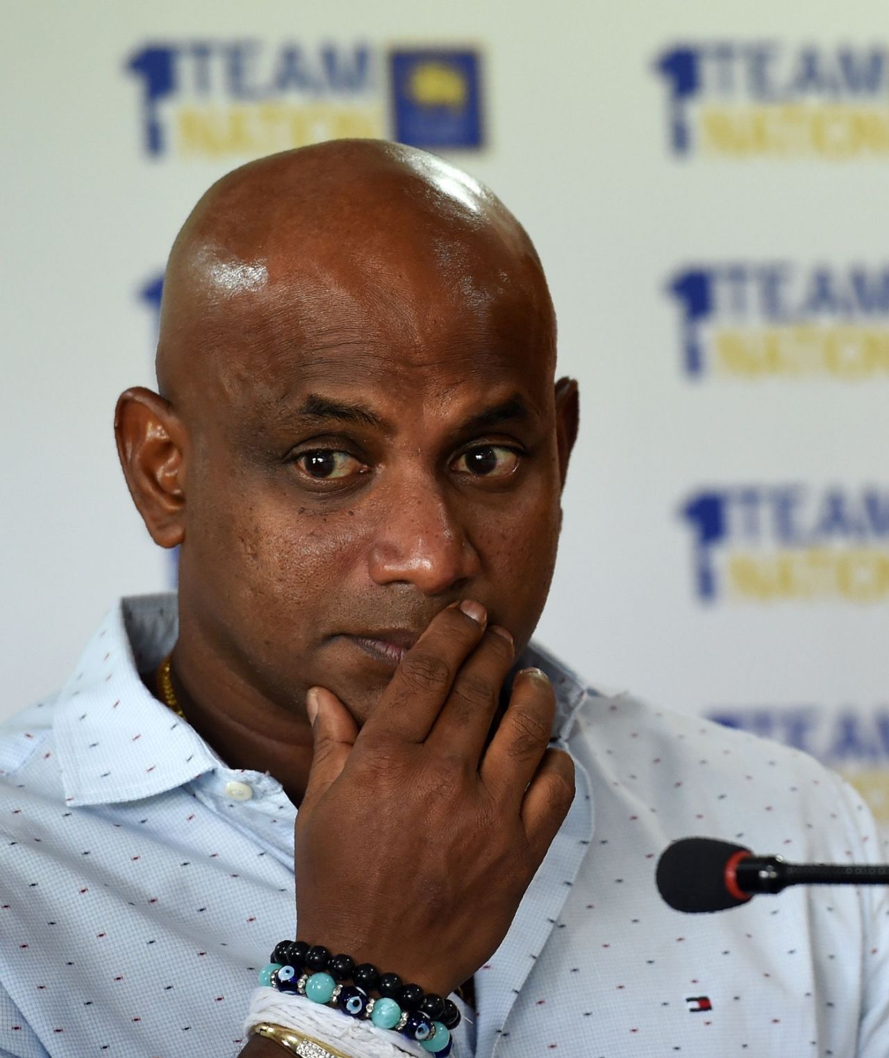 Sanath Jayasuriya attends a press conference