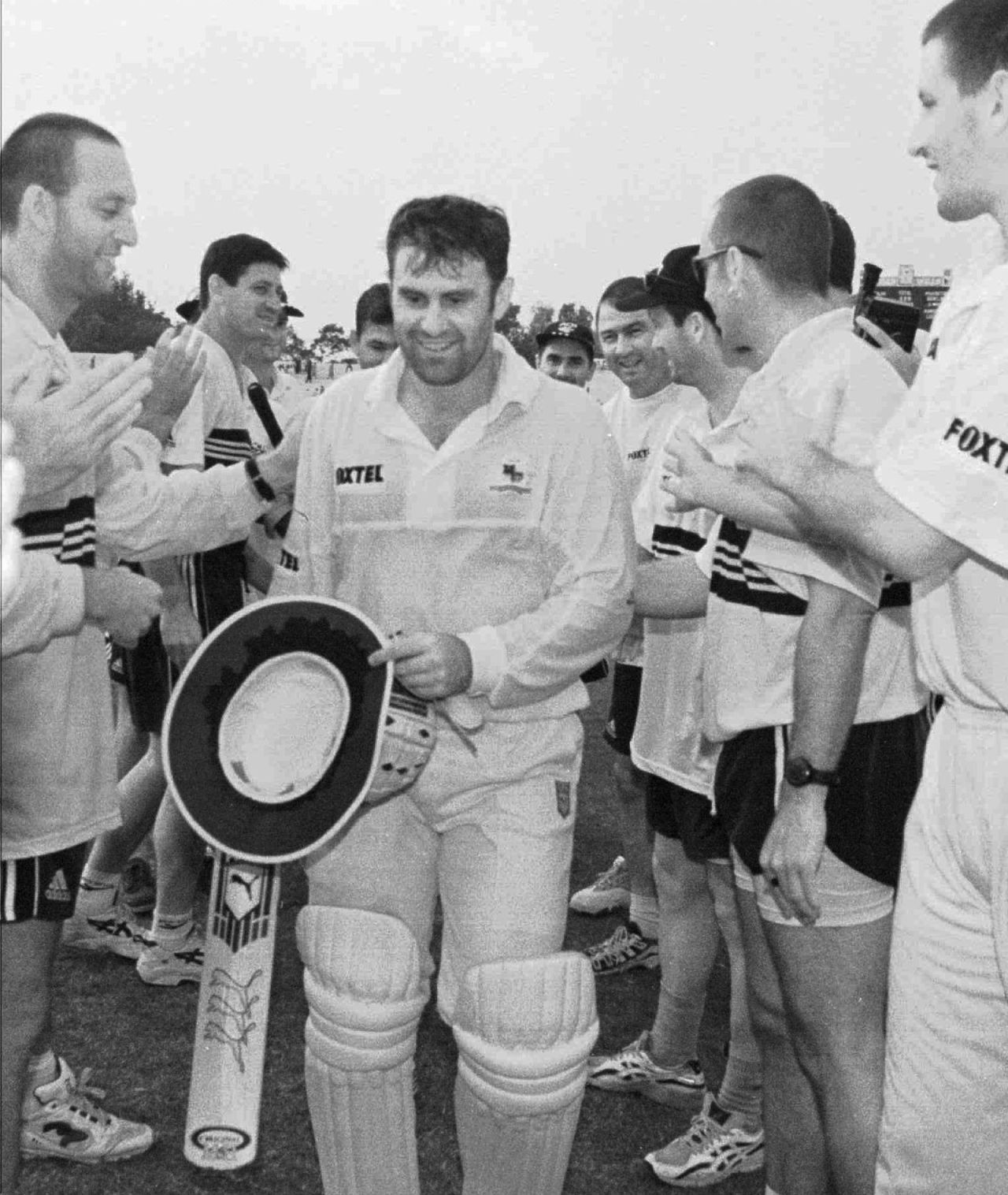 Mark Taylor walks off the field after his unbeaten 334* against Pakistan in Peshawar