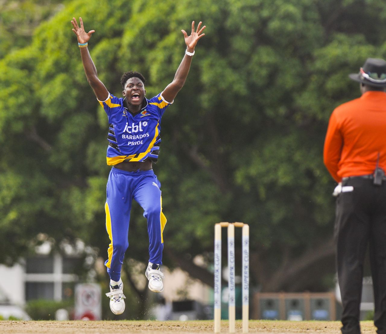 Dominic Drakes goes up in an appeal, Barbados v United States of America, Super50 Cup, Group B, Cave Hill, October 16, 2018