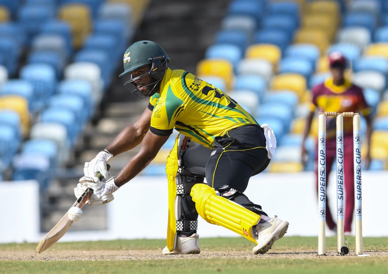 John Campbell chases the ball on the off side, Jamaica v Leeward Islands, Super50 Cup, Group B, Bridgetown, October 16, 2018
