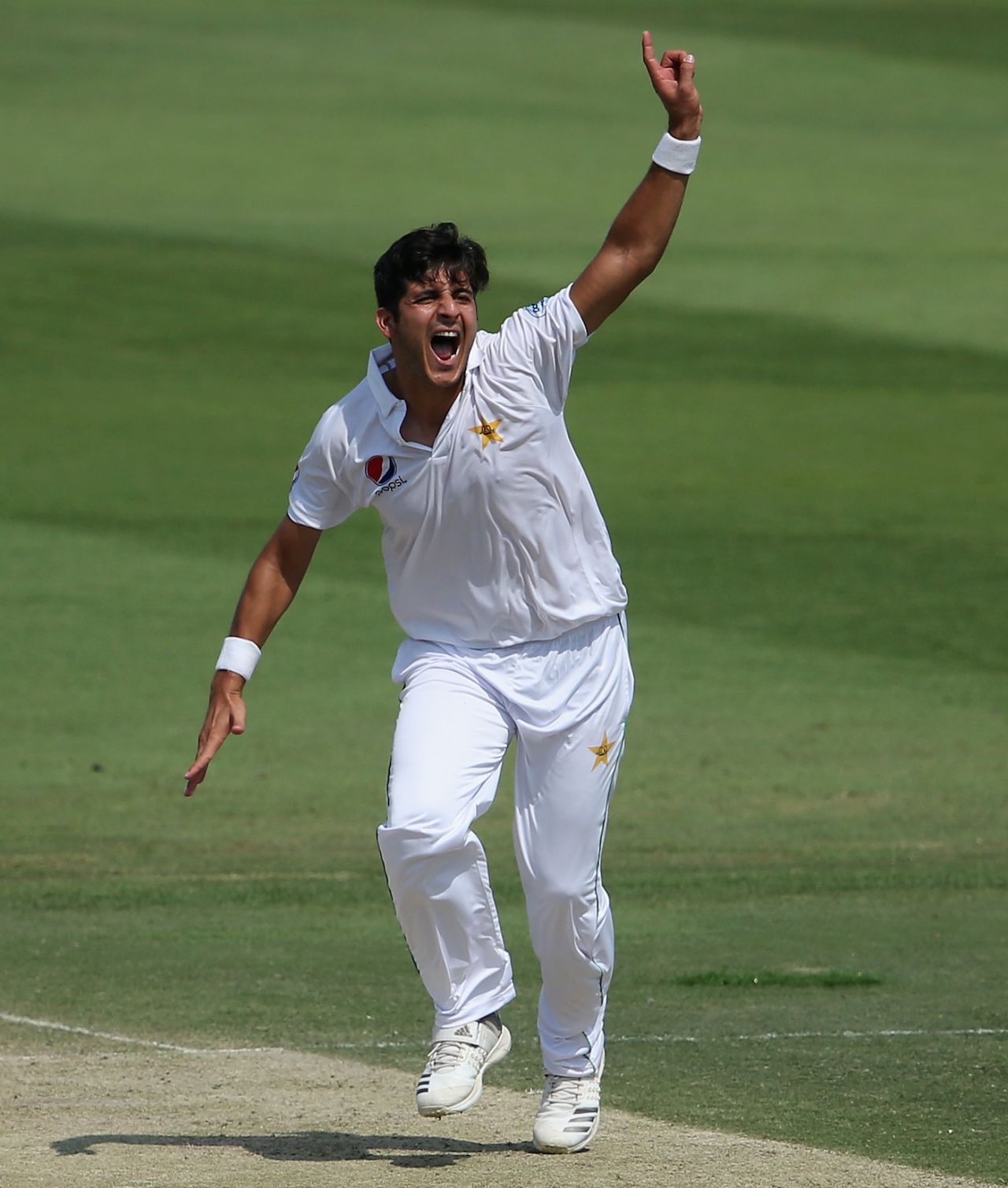 Mir Hamza appeals for a wicket on debut, Pakistan v Australia, 2nd Test, Abu Dhabi, 2nd day, October 17, 2018