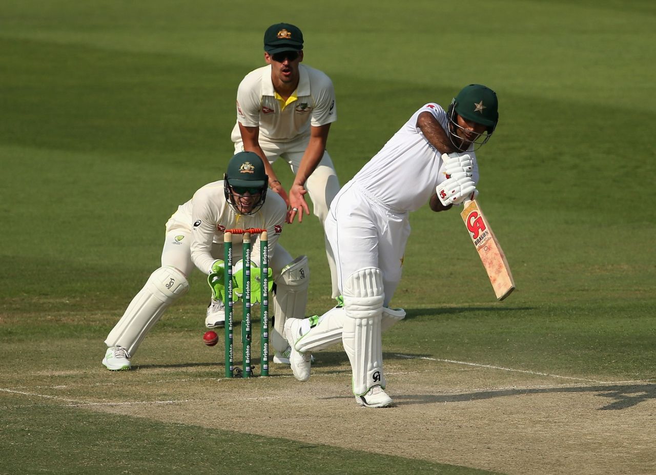 Fakhar Zaman plays off the front foot, Pakistan v Australia, 2nd Test, Abu Dhabi, 2nd day, October 17, 2018