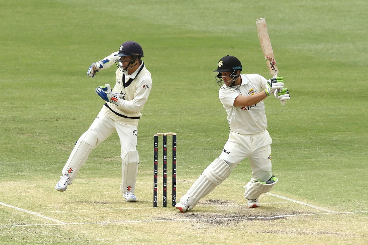 Josh Inglis rocks back and cuts, Western Australia v Victoria, Sheffield Shield 2018-19, Perth, 3rd day, October 18, 2018