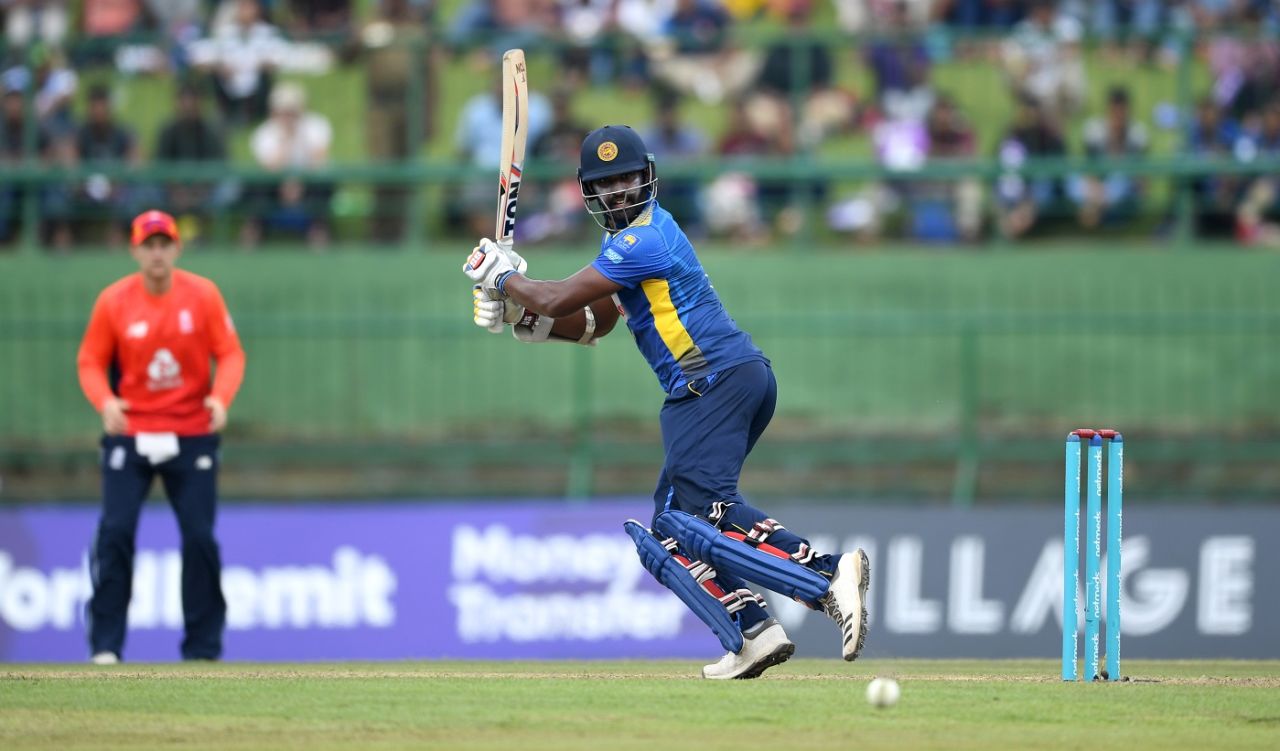 Thisara Perera plays behind square, Sri Lanka v England, 4th ODI, Pallekele, October 20, 2018