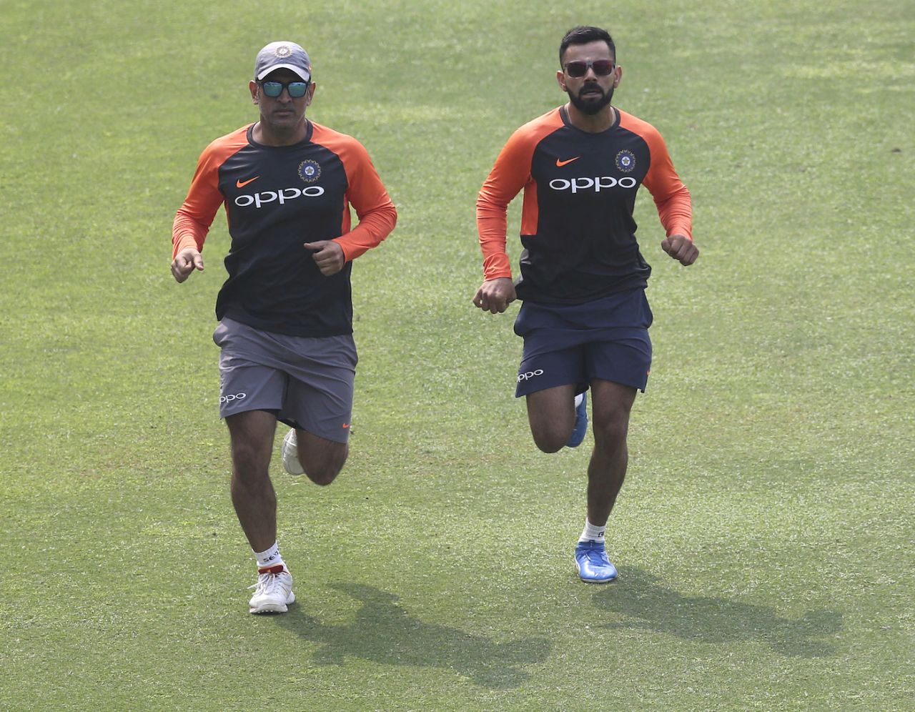 MS Dhoni and Virat Kohli train ahead of the first ODI against West Indies, Guwahati, October 20, 2018