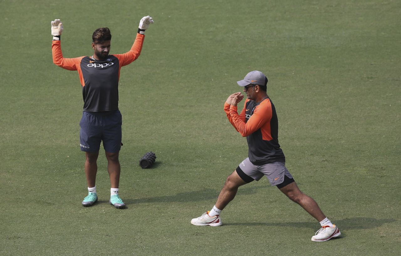 MS Dhoni and Rishabh Pant train ahead of the first ODI against West Indies, Guwahati, October 20, 2018